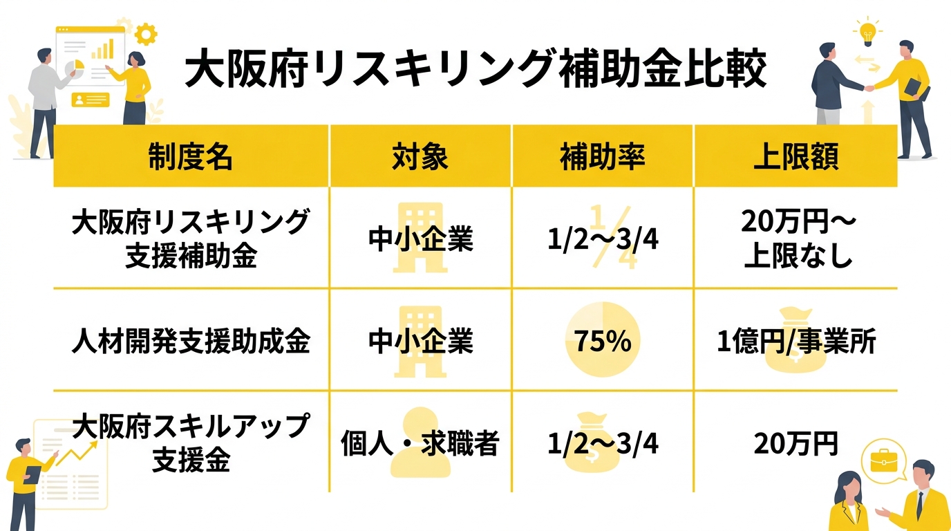 大阪府のリスキリング補助金比較