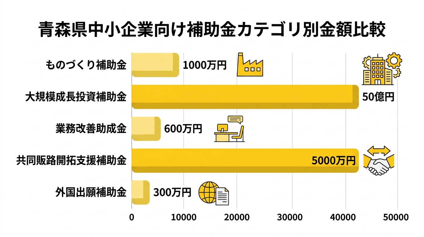青森県中小企業向け補助金・設備投資カテゴリ別金額比較