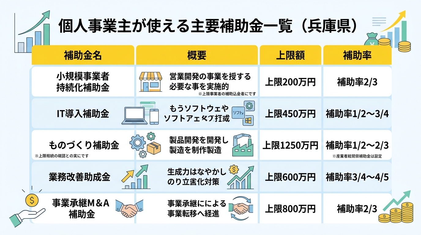 兵庫県の個人事業主向け補助金一覧