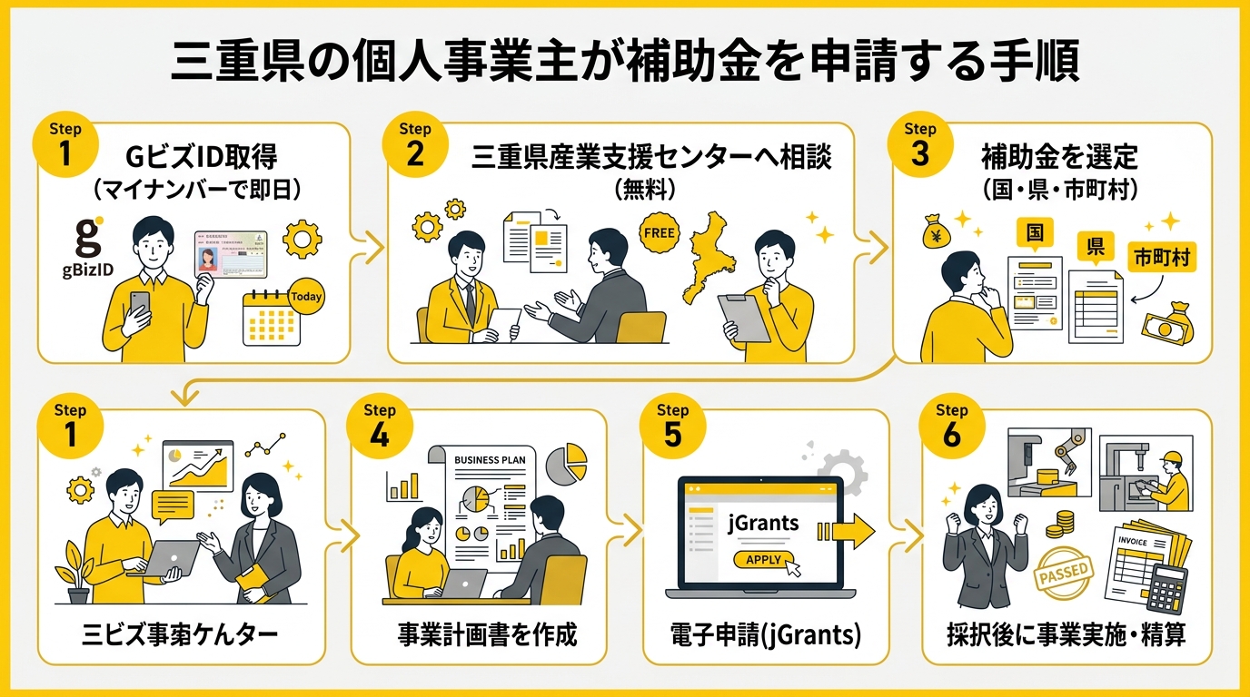 三重県の個人事業主が補助金を申請する手順