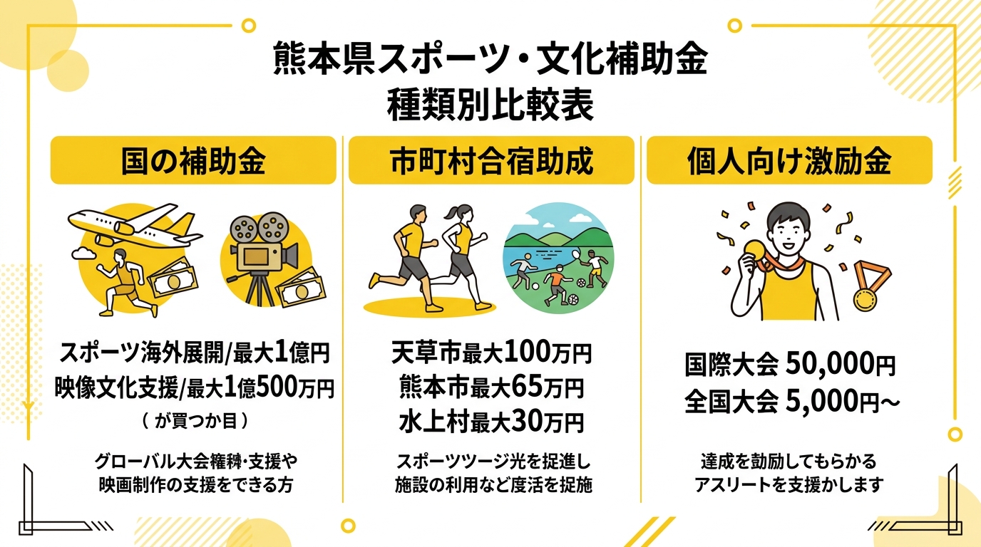 熊本県スポーツ・文化補助金 種類別比較