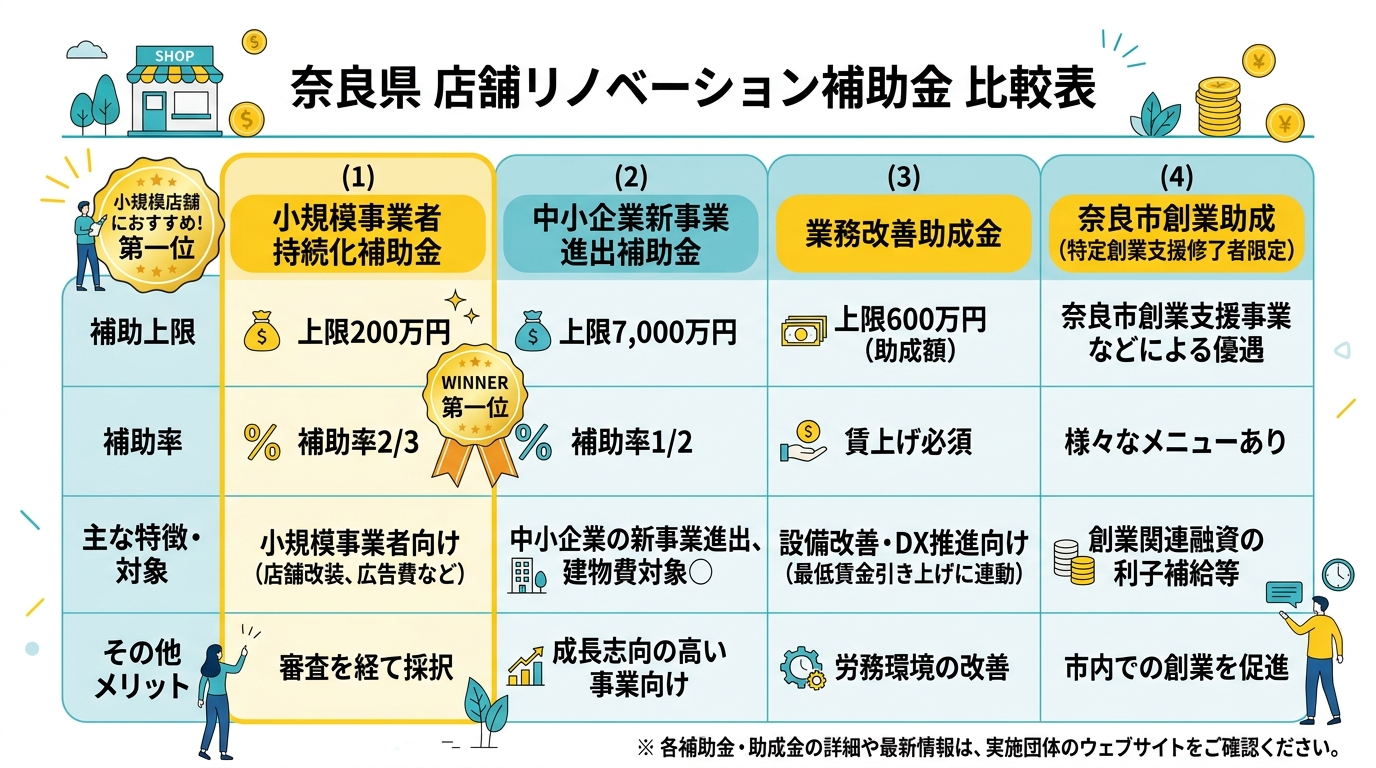 奈良県店舗改装補助金比較チャート