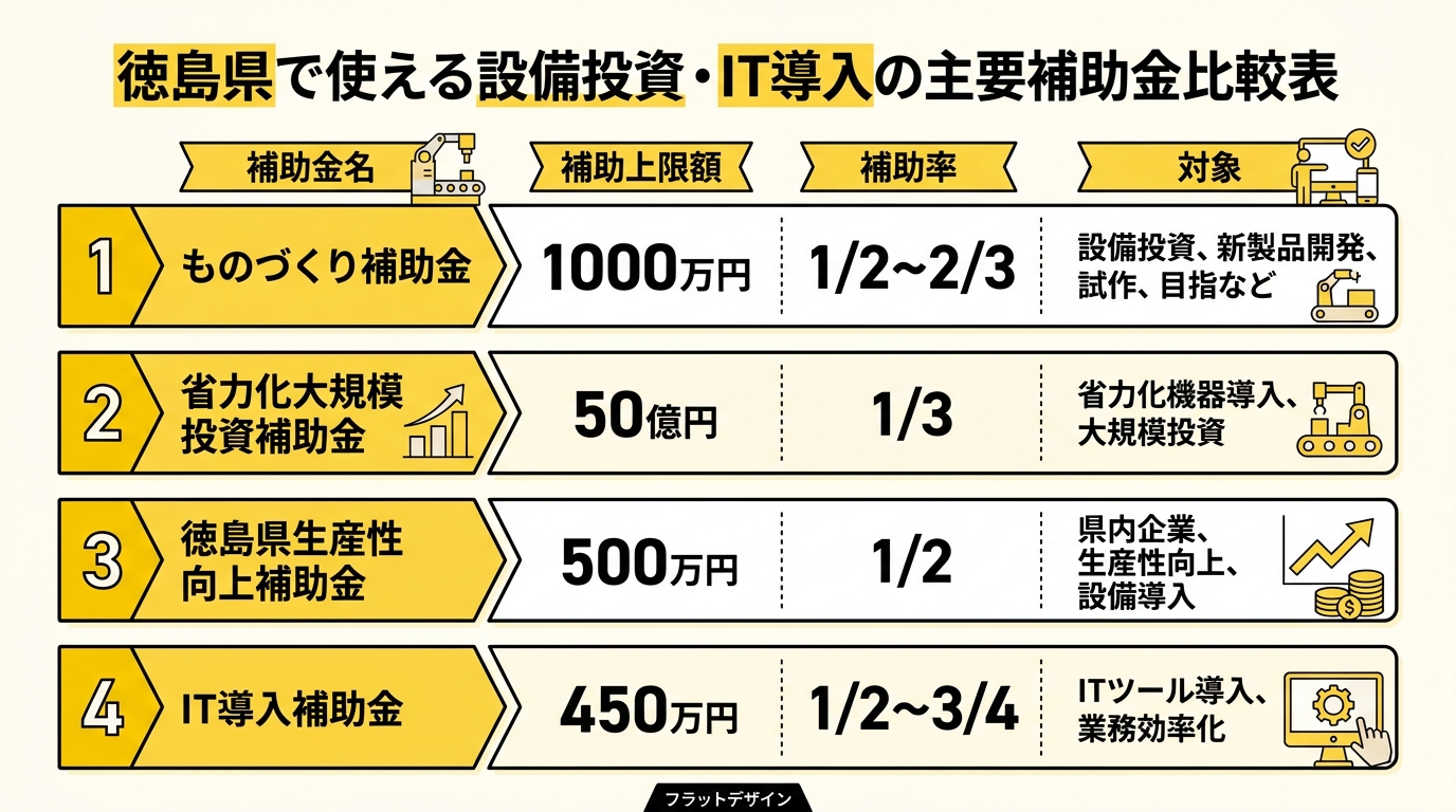 徳島県 主要補助金 比較表