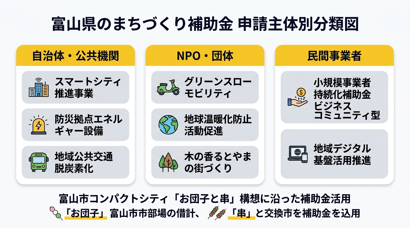 富山県のまちづくり補助金 申請主体別分類図