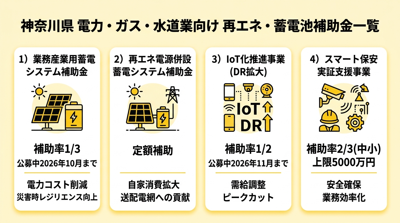 神奈川県電気・ガス・水道業 再エネ・蓄電池補助金比較図
