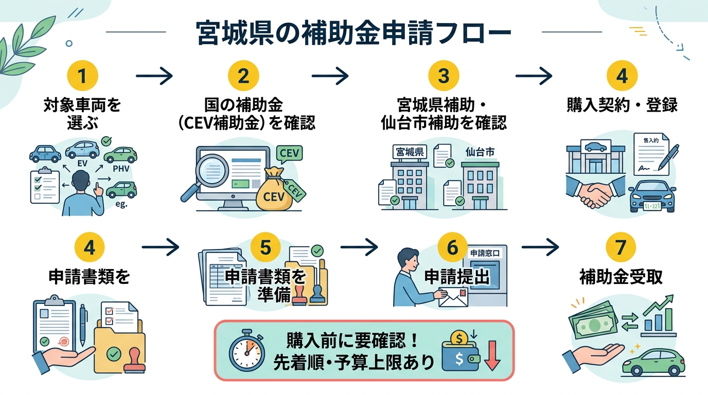 宮城県 車両補助金申請フロー