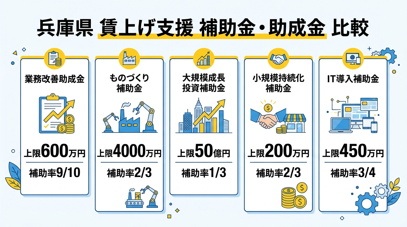 兵庫県賃上げ補助金比較インフォグラフィック