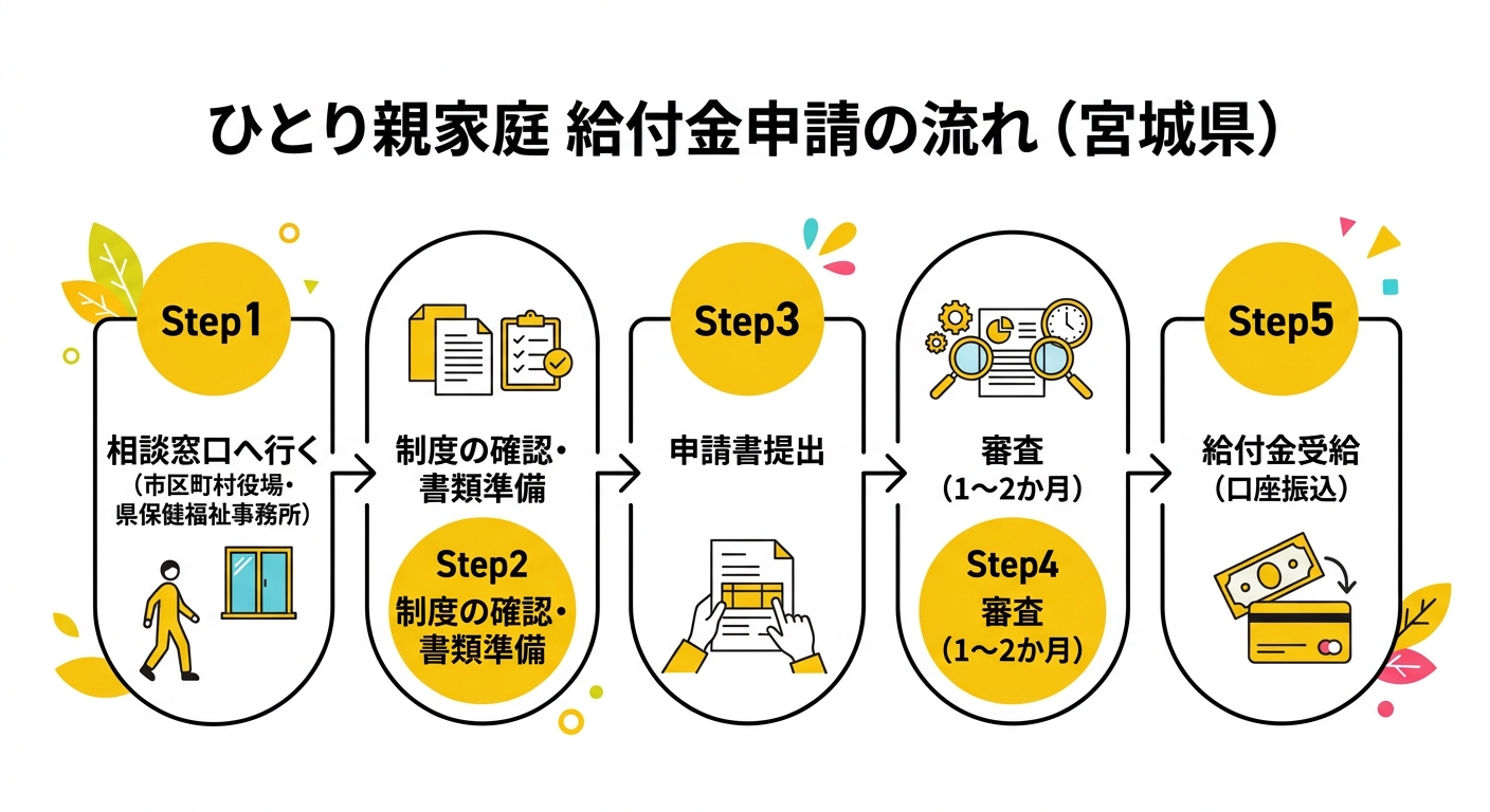 ひとり親家庭 給付金申請の流れ（宮城県）