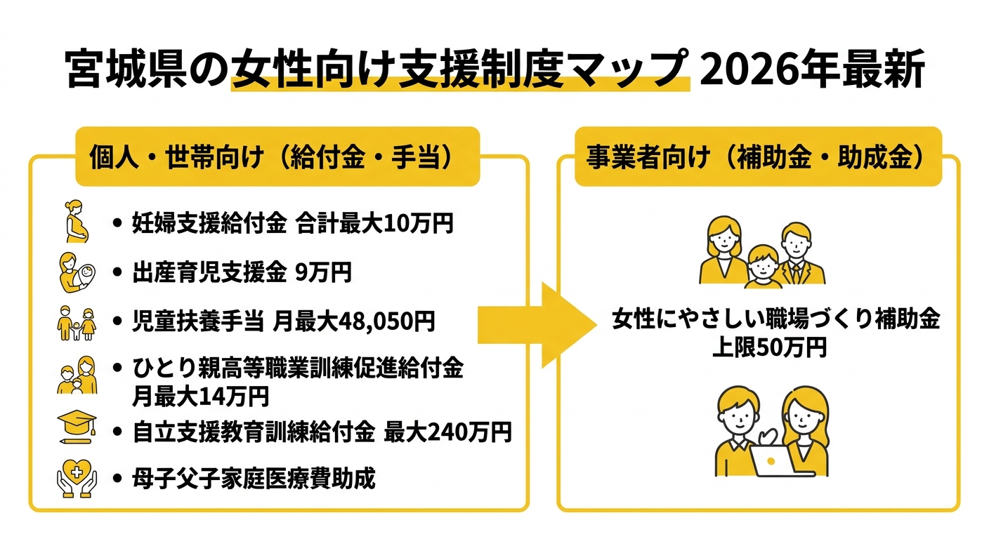 宮城県の女性向け支援制度マップ