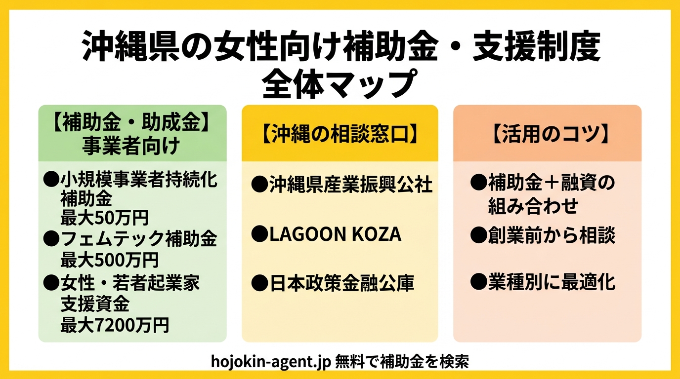 沖縄県の女性向け補助金・支援制度 全体マップ
