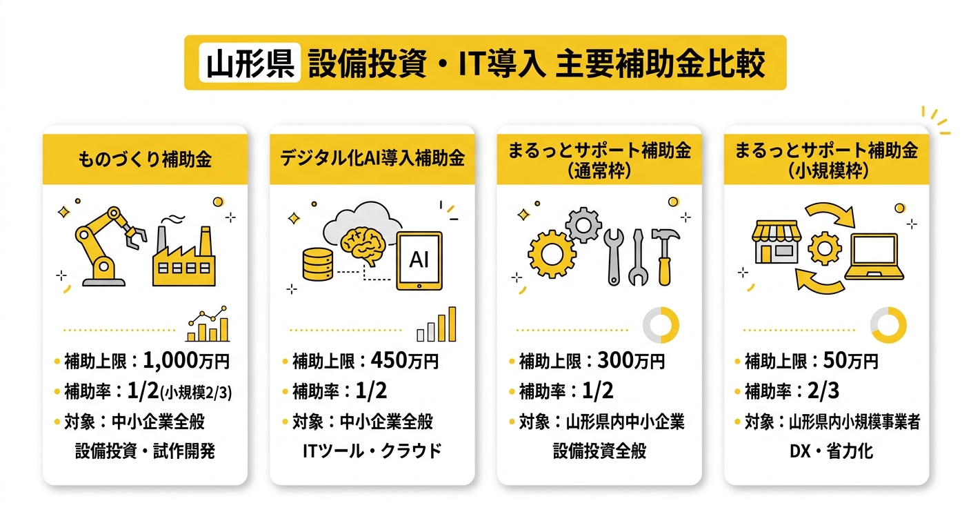 山形県 設備投資・IT導入 主要補助金比較