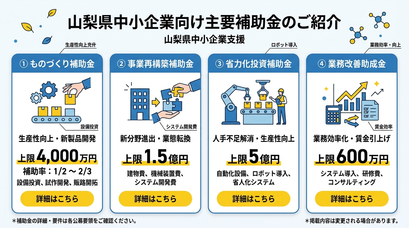 山梨県中小企業向け補助金比較
